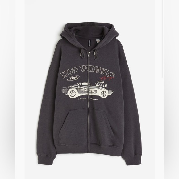 NWT 🏁H&M X Hot Wheels Oversized Zipper Hoodie Gray Size SMALL - Picture 1 of 12
